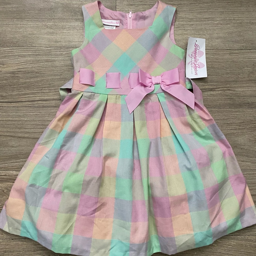 Bonnie Jean Pastel Plaid Party Dress in Pink, Mint, Lavender, Peach, Cream